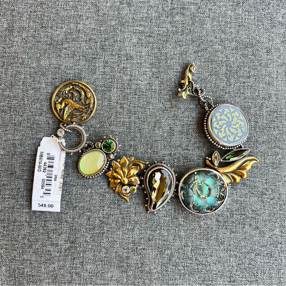Mars & Valentine Echo Of The Dreamer Green Tone Bracelet Floral Bird Gold Silver - Picture 1 of 5